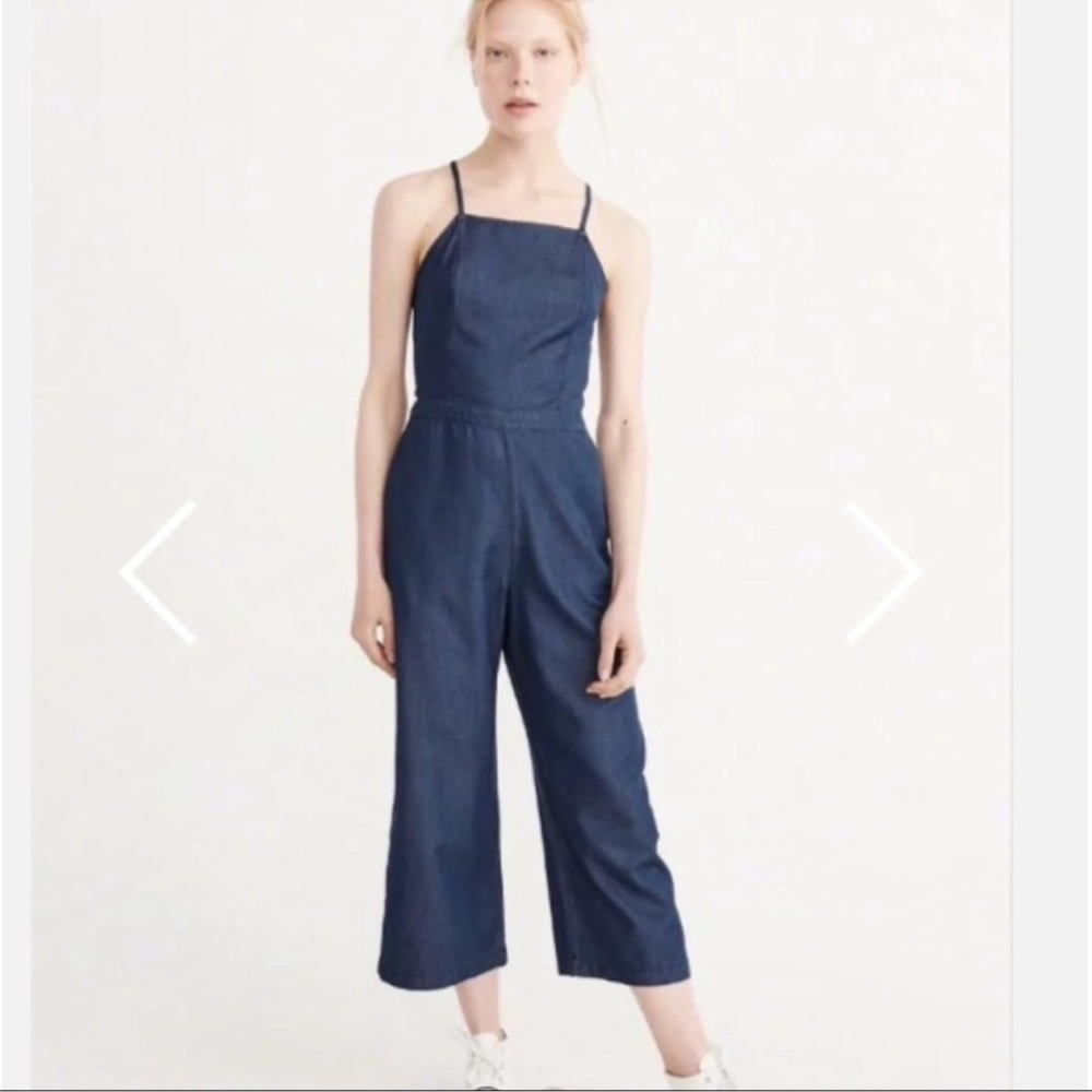 Abercrombie & Fitch 2000’s Denim Spaghetti Strap Tie Jumpsuit Y2K